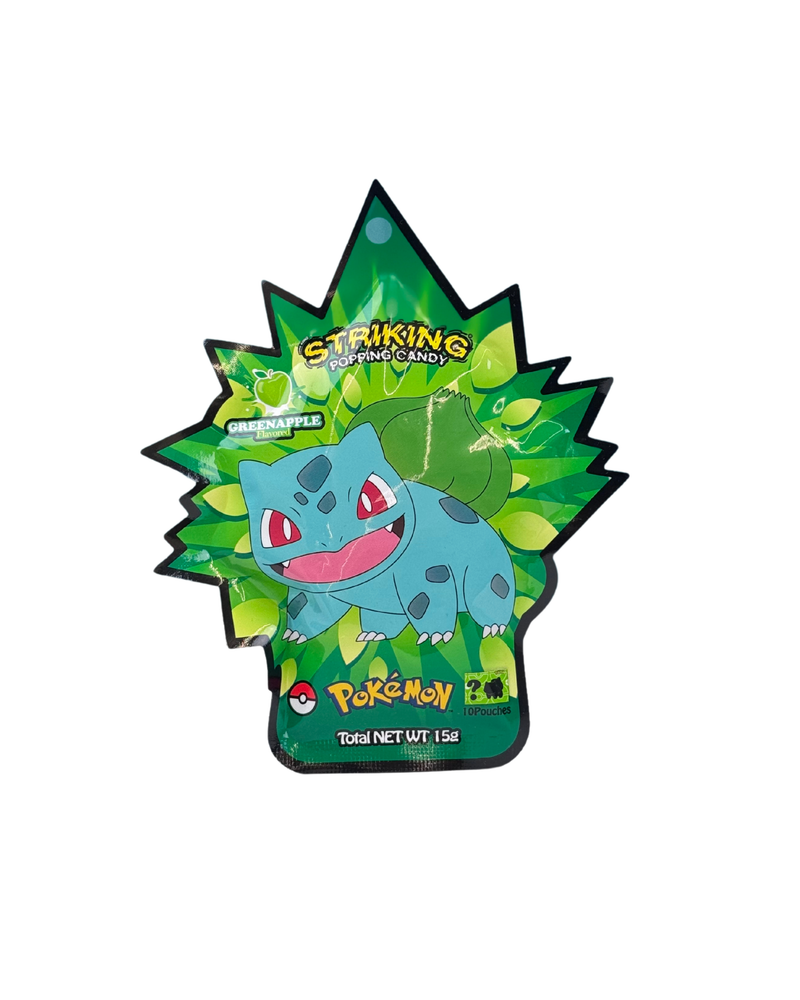 Groene Pokémon snoepverpakking met Bulbasaur en Striking Popping Candy in green apple smaak – 15g

