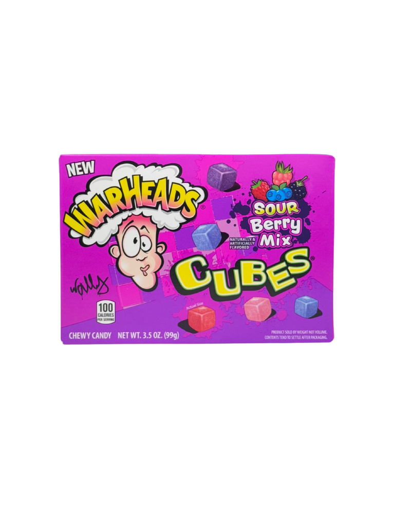 Verpakking Warheads Cubes Sour Berry Mix met zure zachte snoepblokjes in bessensmaken – 99 gram

