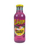 Fles Calypso Triple Melon Lemonade met roze drank en fruitillustraties
