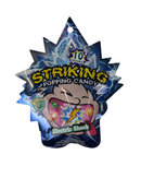 Verpakking van Striking Popping Candy Electric Shock met 10 mini knettersnoep zakjes en bliksemschicht design

