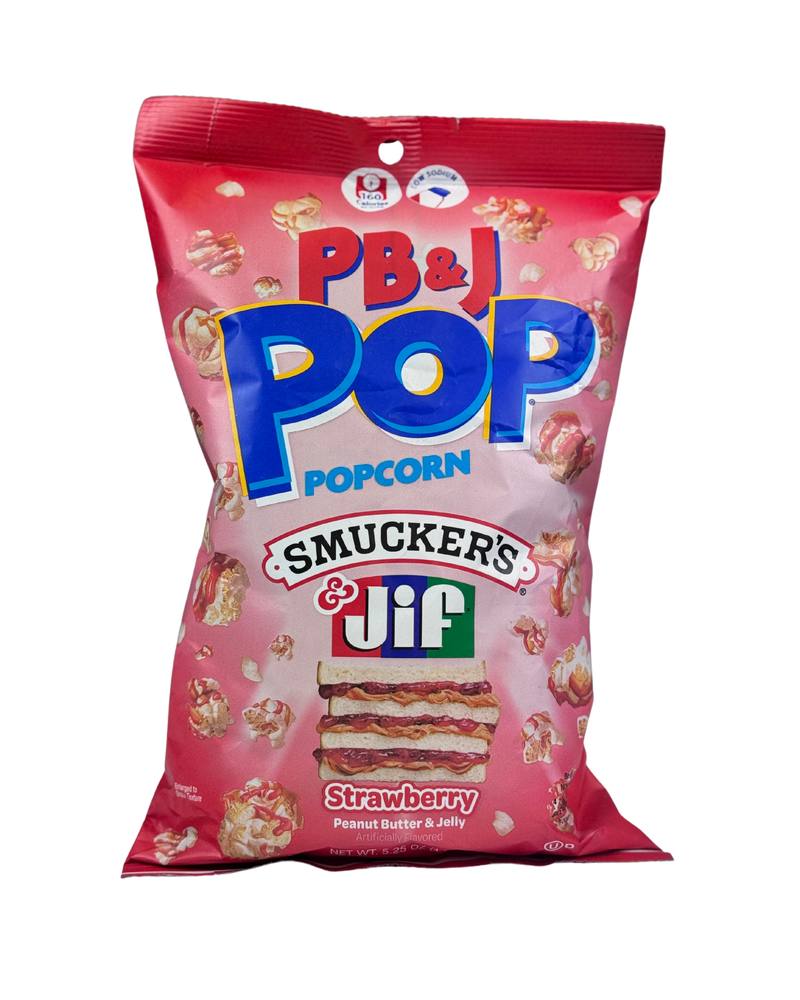 Rode zak PB&J popcorn met Smucker’s & Jif peanut butter & jelly sandwich print

