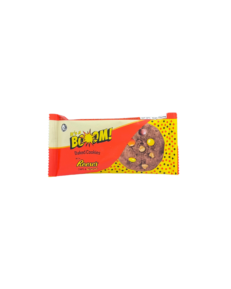 BOOM! cookie met Reese’s pinda-chocolade chips en chunks in kleurrijke verpakking