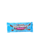 MrBeast Feastables Milk Chocolate reep in blauwe verpakking met chocoladestukjes

