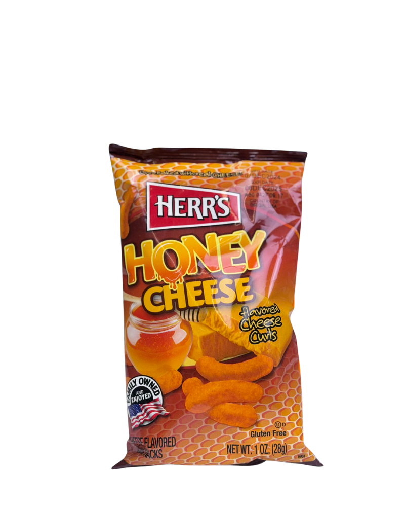 Zak Herr’s Honey Cheese gekrulde maissnack met honing en kaas smaak

