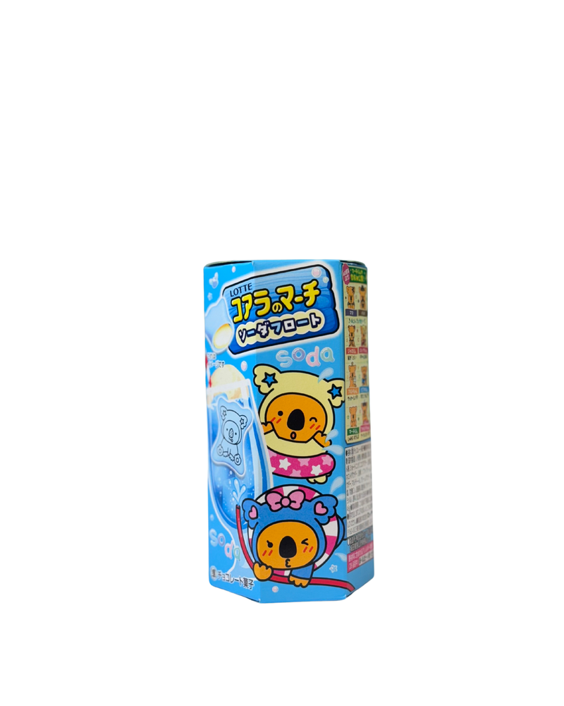 Blauw doosje Koala’s March met schattige koala-tekeningen en soda float smaak

