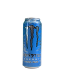 Blauw blik Monster Ultra Blue energiedrank met suikervrije formule en zilveren details