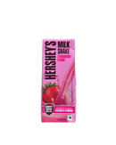 Een fles Hershey's Milk Share met aardbeismaak, verrijkt met calcium en vitamines. Het label toont het bekende Hershey's logo en de tekst "Since 1994".