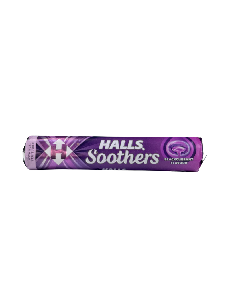aarse rol Halls Soothers met zwarte bessen smaak en verfrissende uitstraling op de verpakking

