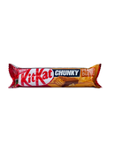 Verpakking van KitKat Chunky reep met pindakaasvulling in een rode en oranje wikkel
