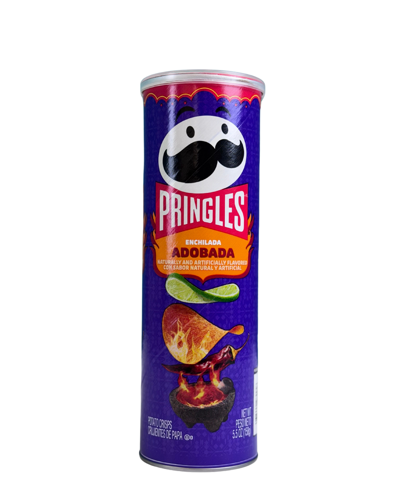 Paarse Pringles koker met Enchilada Adobada smaak, limoen en vurige chip illustratie