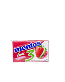 Rode verpakking Mentos 3 kauwgom met aardbei, appel en framboos

