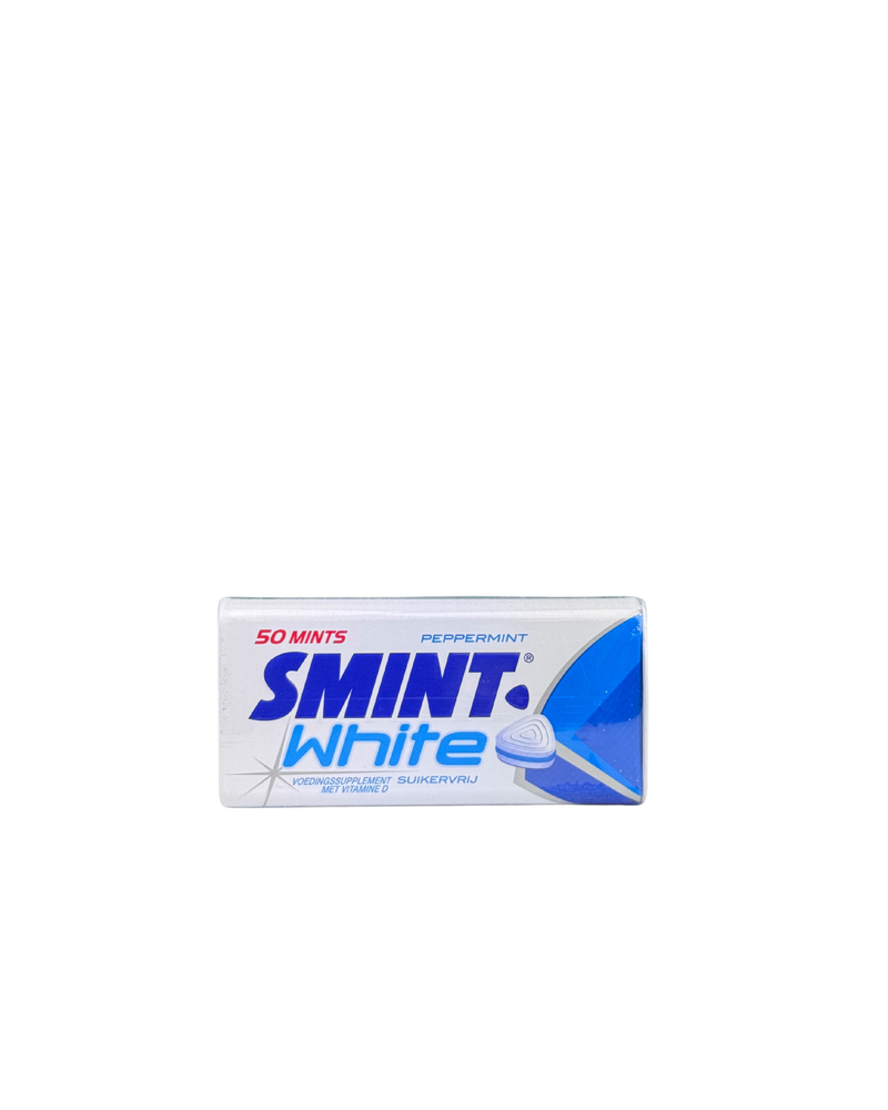 Smint White doosje met 50 suikervrije pepermuntjes in witte en blauwe verpakking

