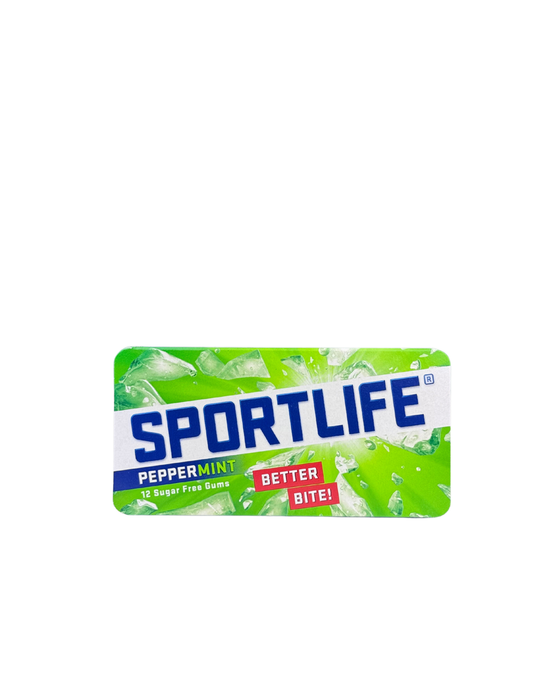 Groene verpakking Sportlife kauwgom met pepermunt en ijskristallen

