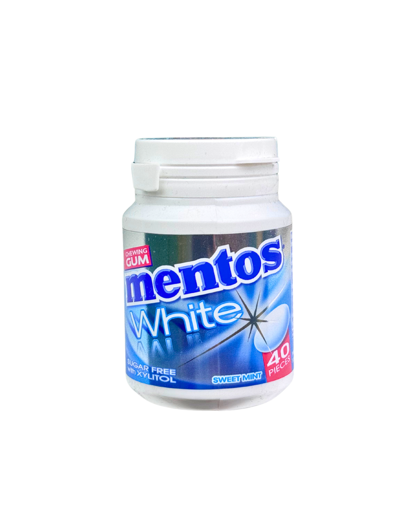Wit-blauwe pot Mentos White kauwgom met 40 suikervrije stukjes

