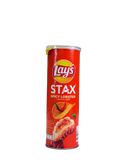 Rode Lay’s Stax koker met Spicy Lobster smaak en illustratie van kreeft en chili