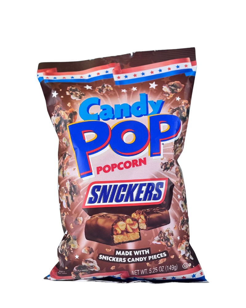 Zak Candy Pop popcorn met Snickers smaak en stukjes Snickers-candybars
