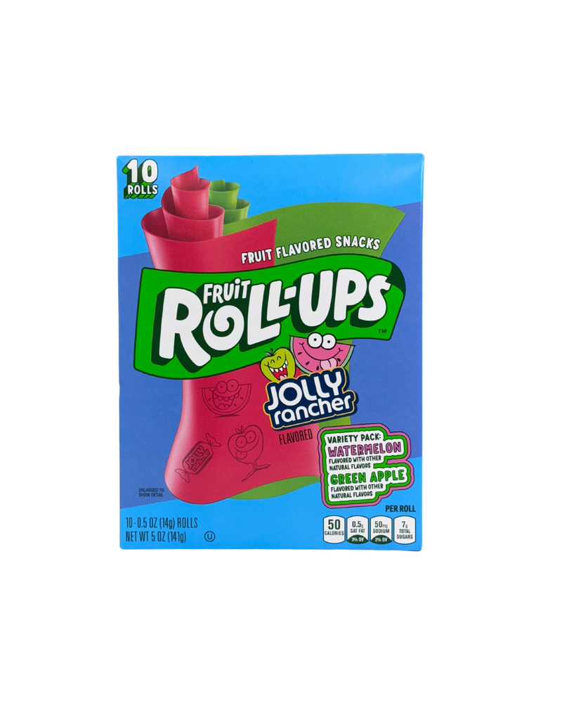 Blauwe doos Fruit Roll-Ups met Jolly Rancher smaken watermeloen en groene appel