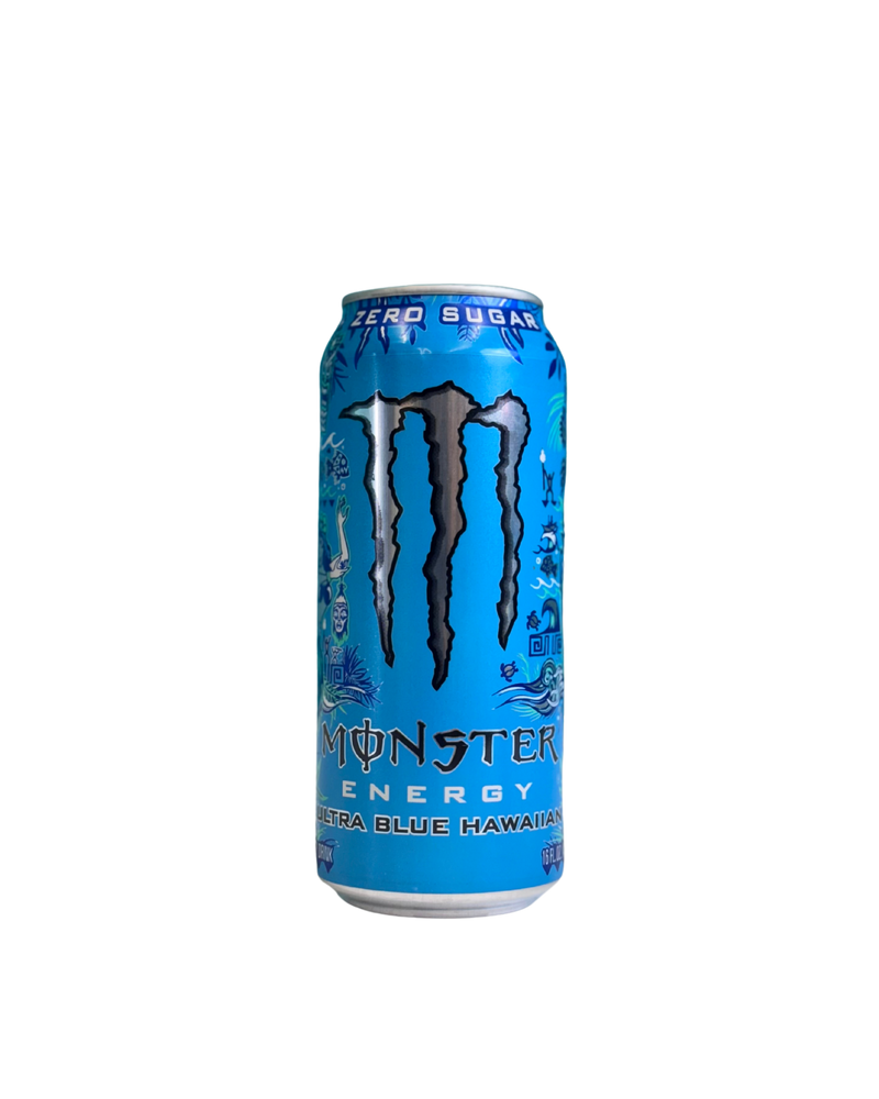 Blik Monster Energy Ultra Blue Hawaiian met suikervrije formule en tropisch design