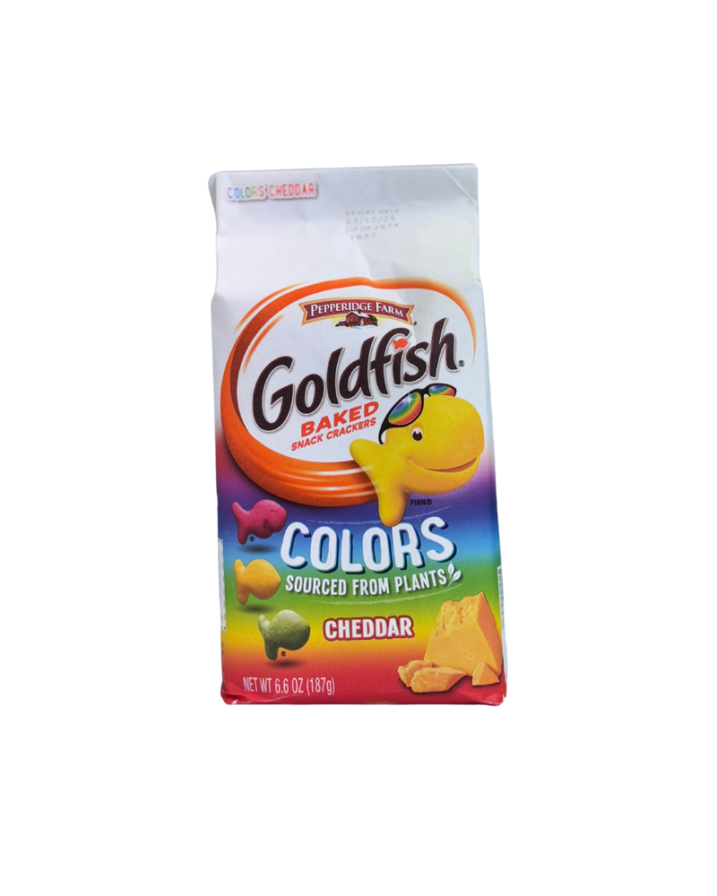Regenboog Goldfish verpakking met gekleurde visjes en cheddar kaas illustratie