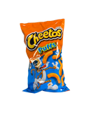 Oranje-blauwe Cheetos zak met Chester Cheetah en luchtige cheese puffs