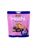 Roze verpakking Royal Family Mochi met karamel, ijs en mochi erop afgebeeld