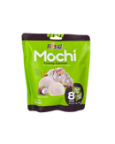 Groene verpakking Royal Family Mochi met kokosnoot, roomtaart en mochi’s afgebeeld