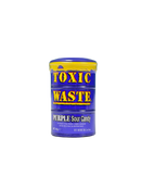 Paarse tonvormige verpakking met Toxic Waste Purple Sour Candy