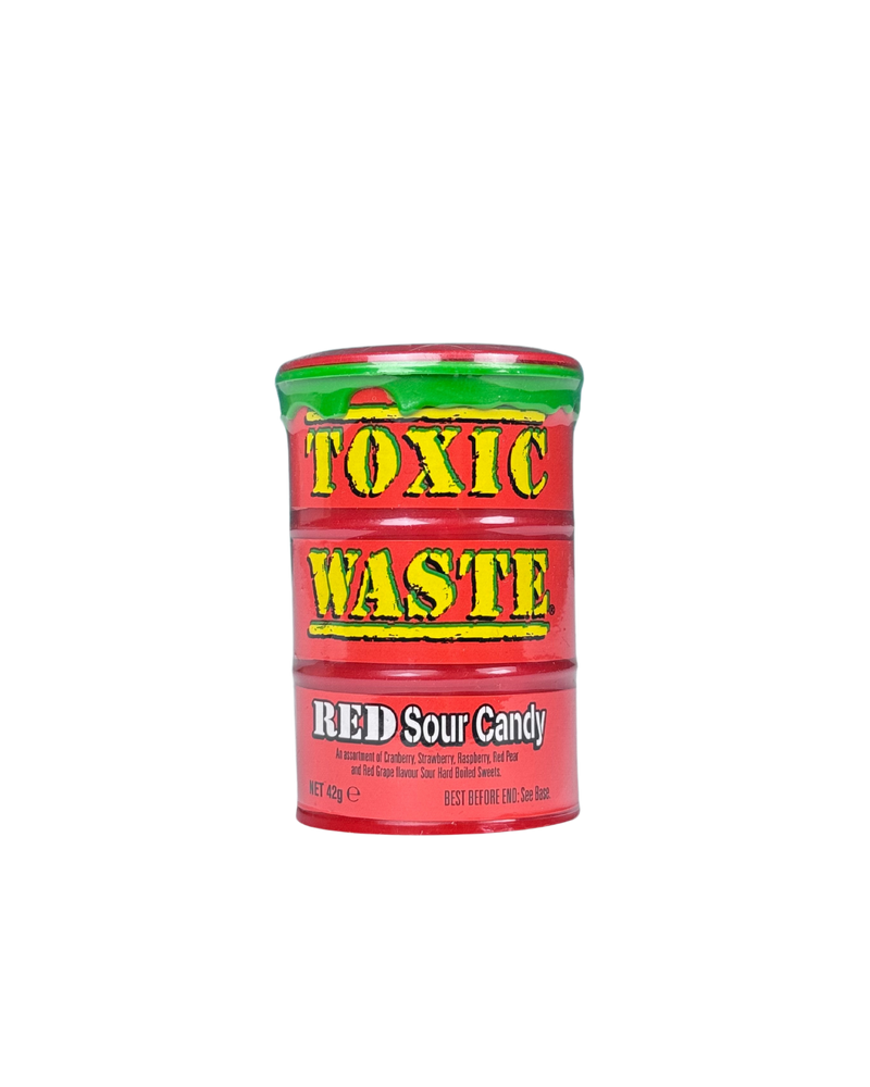 Rode ton met Toxic Waste Red Sour Candy label