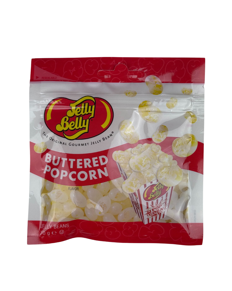 Jelly Belly zakje met gele jelly beans in popcornsmaak