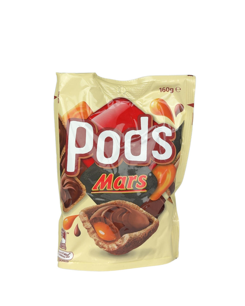 Gele zak Pods met Mars-vulling, gevuld met zachte nougat en karamel