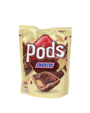 Gele zak Pods met Snickers-vulling, gevuld met pinda, karamel en chocolade